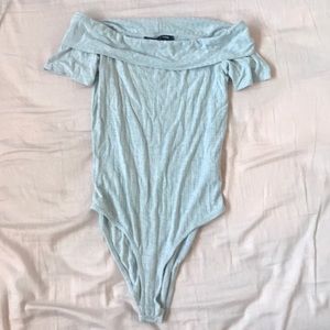 blue off the shoulder bodysuit